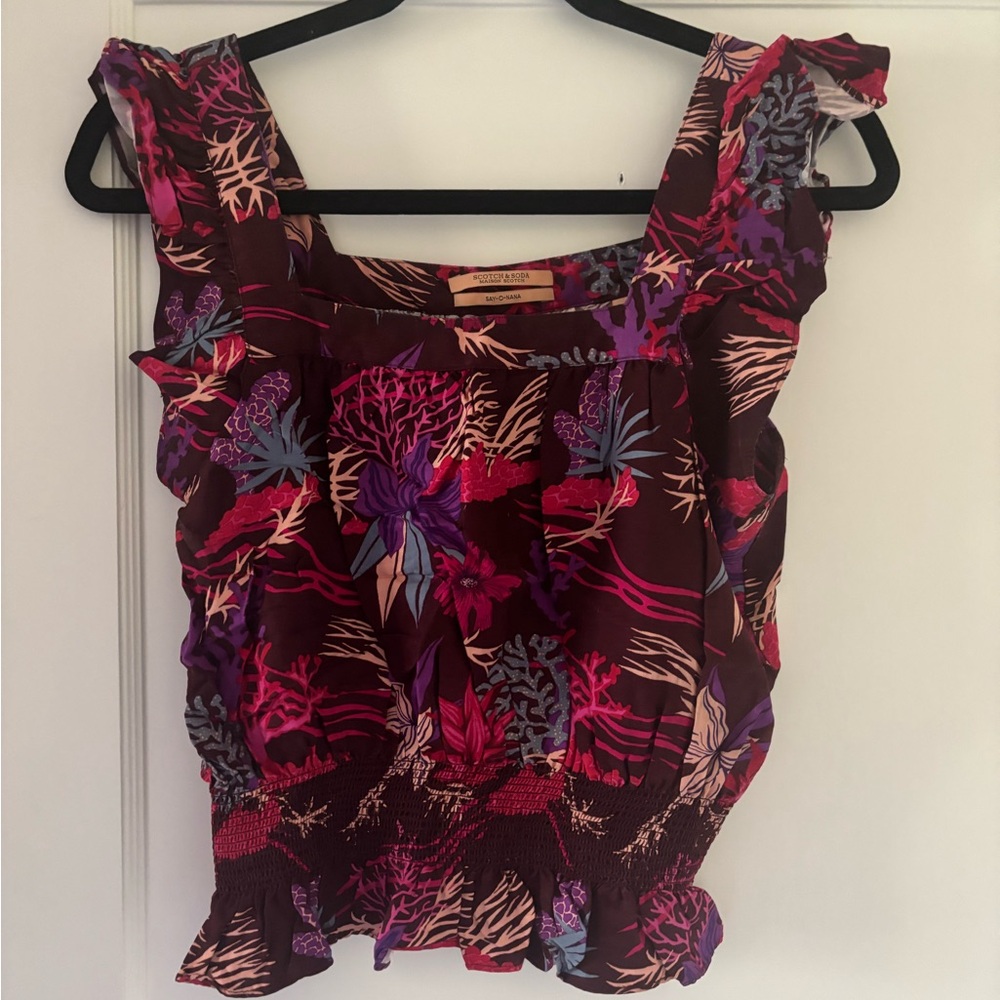 Scotch & Soda Red Pink Ruffled Smocked Tank Top